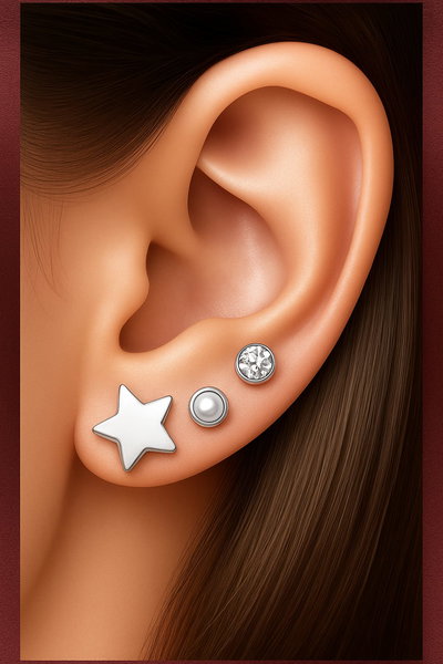 set x 3 Aros Estrella Plateados 