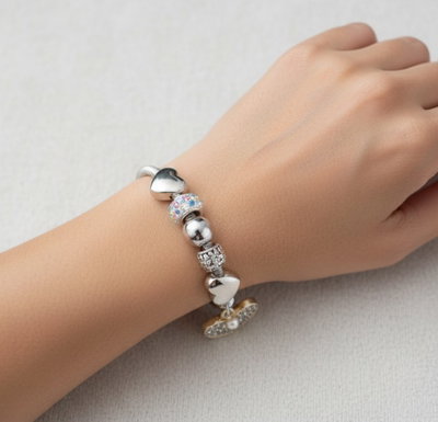 Pulsera Plateada Strass Corazón