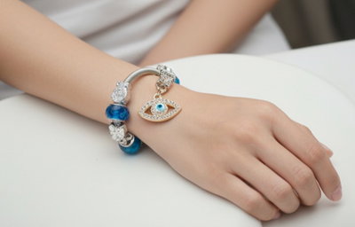 Pulsera Plateada Strass Ojo Turco