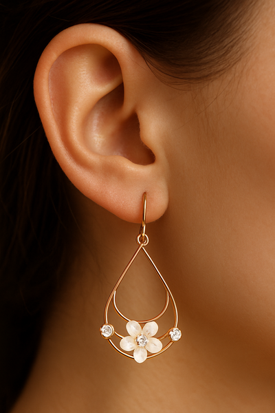 Aros Dorados Colgante Flor