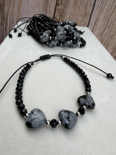 PULSERA CORAZÓN - OBSIDIANA NEGRA 
