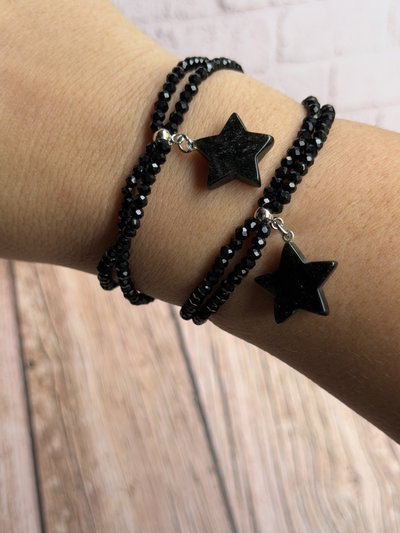 PULSERA ELÁSTICA DOBLE - ESTRELLA OBSIDIANA 
