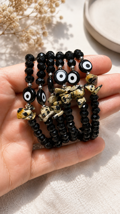 PULSERA ELÁSTICA - OJO TURCO JASPE DALMATA