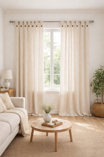 CORTINA AMBIENTE RAFIA CRUDA C/ BOTON 1.40 X 2.10