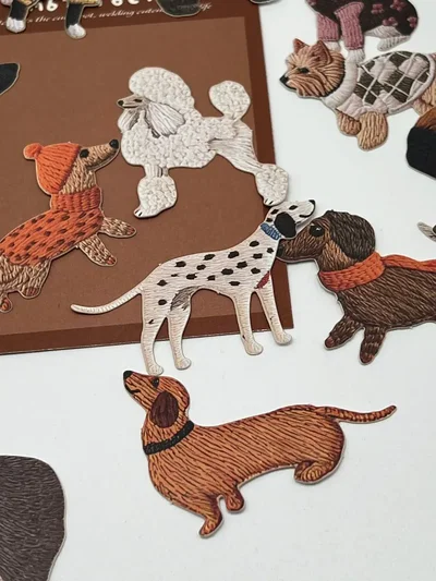 Stickers Perritos Efecto Bordado Scrapbooking Journaling Diy WANG TEAM COURIER