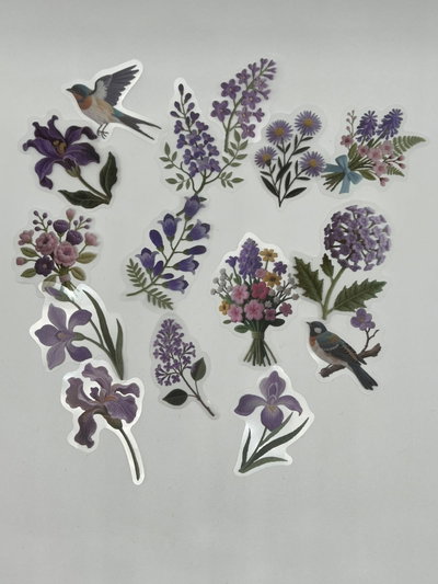Stickers Pet Efecto Bordado Flores Mariposas Journaling Scrap