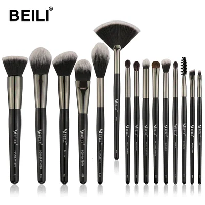 Set 15 Brochas Para Rostro Y Ojos Pelo Mixto Beili Luxury