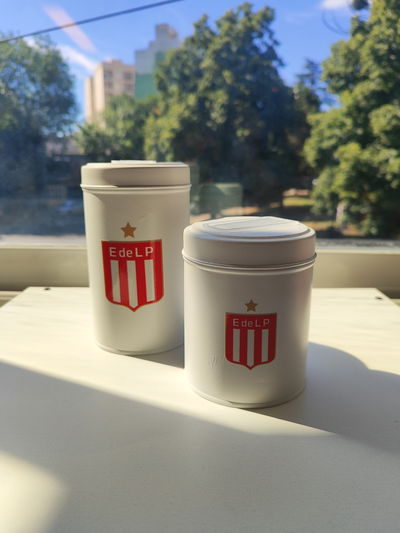 Yerbero y azucarero de lata blanco - Estudiantes