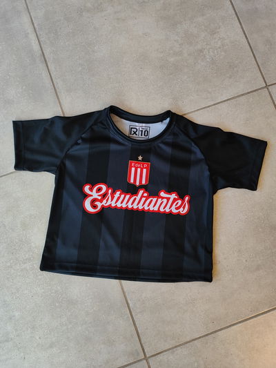 Remera crop deportiva rayada negra - Estudiantes - INFANTIL