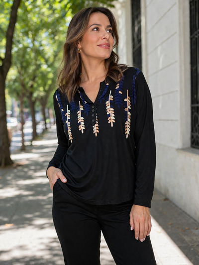 Camisa Importada Bordada Negra 