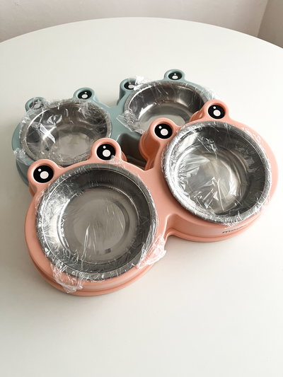 Comedero bebedero doble acero sapito 14cm