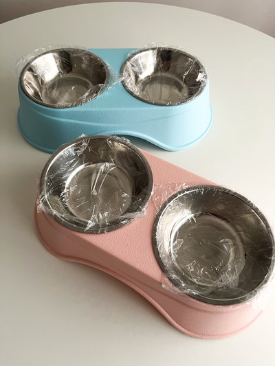 Comedero bebedero doble elevado acero inox 13cm