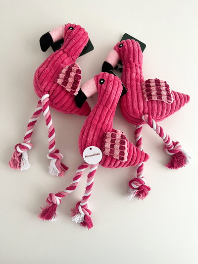 Peluche flamenco premium con chifle y cuerda 35x20cm