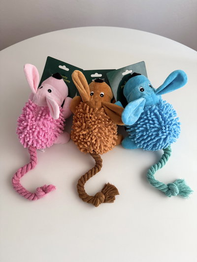 Peluche perro con cuerda, chifle y chirrido en las orejas 30cm