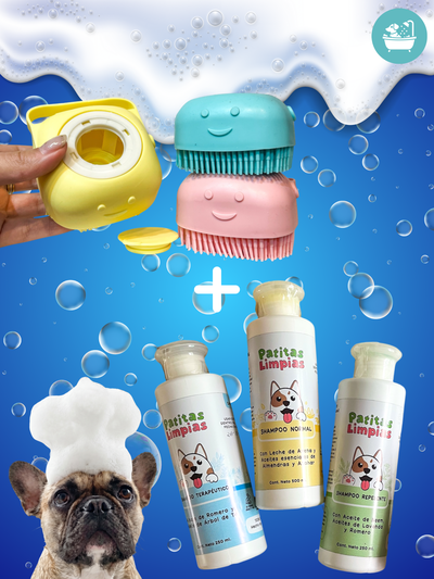 Combo Shampoo 100% natural + Cepillo siliconado porta shampoo