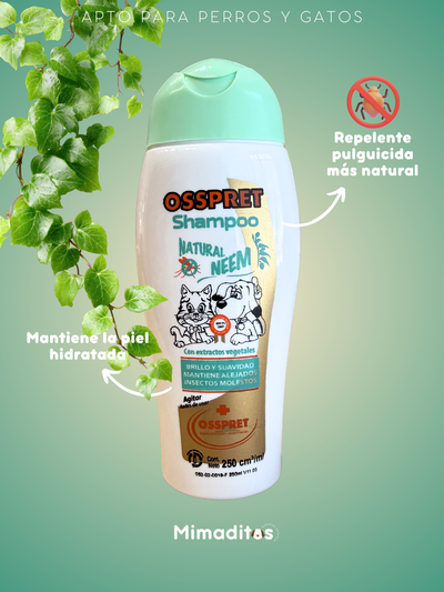 Shampoo 100% natural neem pulguicida Osspret 250ml