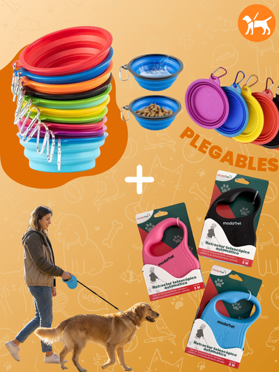 Combo Correa retráctil 3mt o 5mt + Plato plegable 13cm