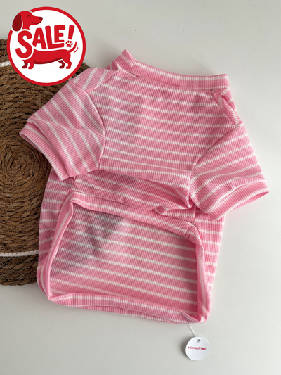 Remera rosa rayas tela wafle