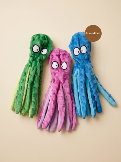 Peluche pulpo 8x33cm chifle y bolsa chirrido