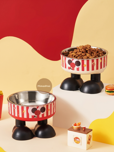 Comedero/Bebedero popcorn elevado con piecitos 14x10cm