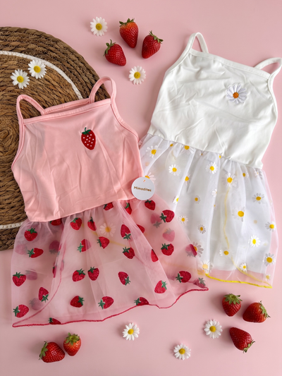 Vestidos frutilla y margarita