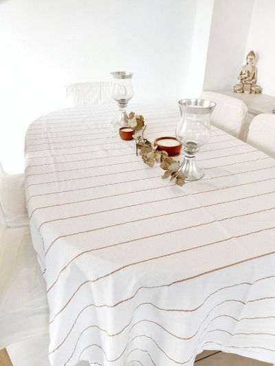 Mantel Blanco Rayado Canela