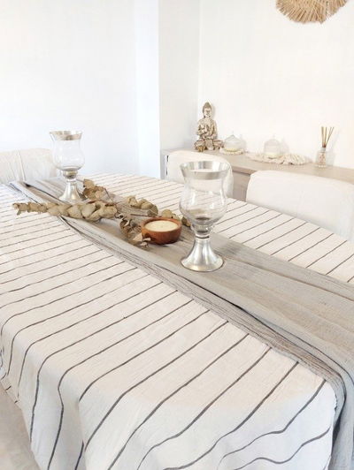 Mantel Blanco Rayado Grafito