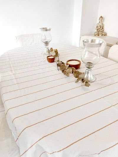 Mantel Blanco Rayado Canela