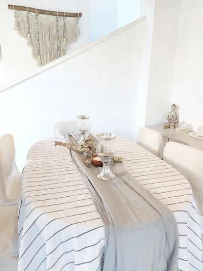 Mantel Blanco Rayado Grafito