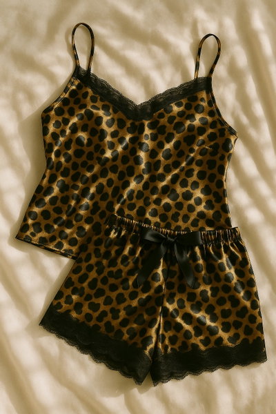 Animal Print - 2 piezas Babydoll con encaje 