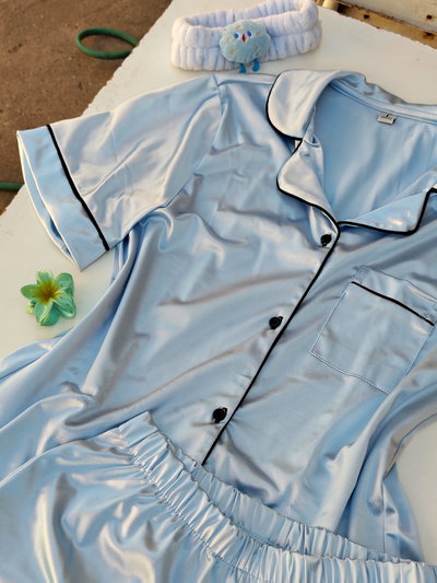 Celeste. Camisero Satén S al 3XL