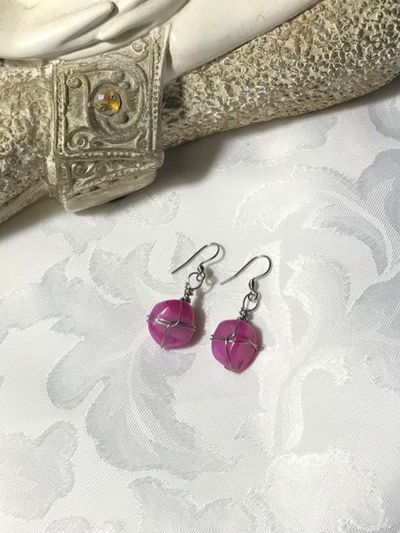 Aritos Ágata fucsia / verde / azul