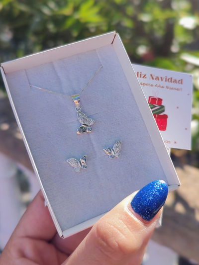 Conjunto mariposas strass (collar + aros)