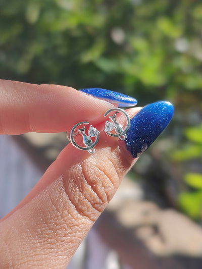 Aros pasantes luna con gatito 