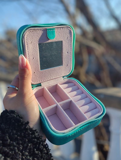 Alhajero cuadrado con espejo VERDE AGUA