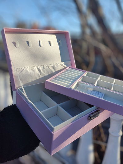 Cofre alhajero con llave (dos pisos) ROSA