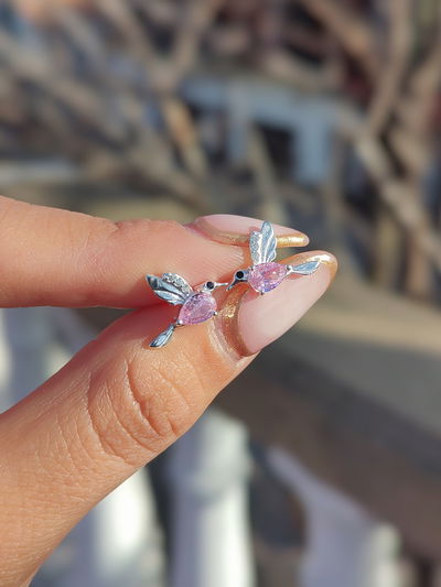 Aros pasantes colibrí con cubic rosa