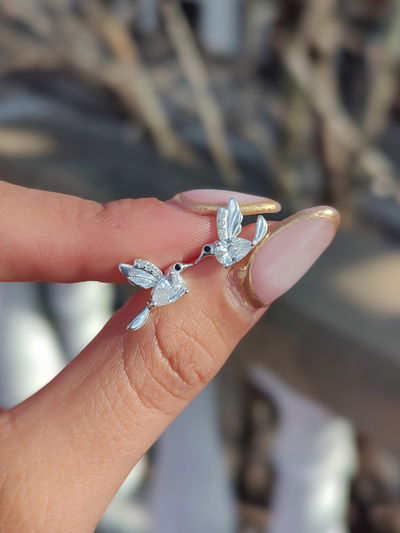 Aros pasantes colibrí con cubic blanco