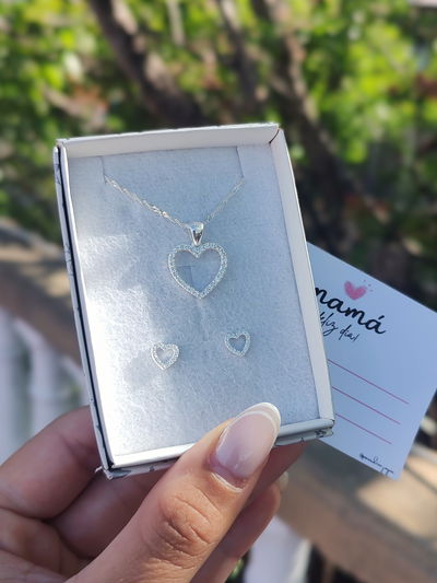 Conjunto corazón strass (collar + aros)