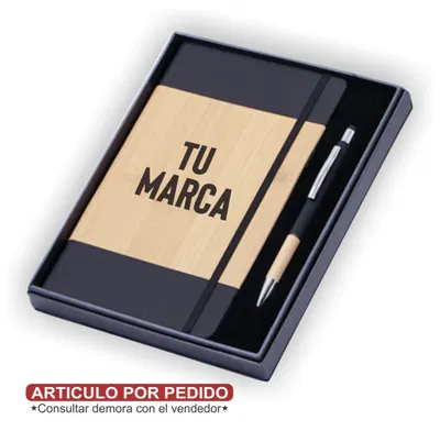 LIBRETA A5 BAMBOO CON BOLIGRAFO + CAJA DE REGALO