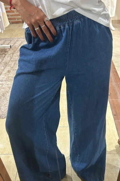 Palazzo de denim camisero con elástico 