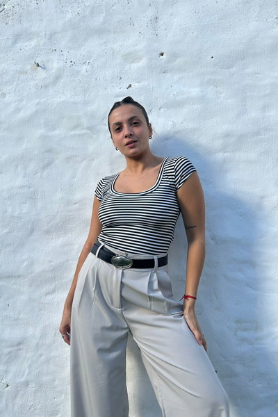 Remera manga corta rayada 