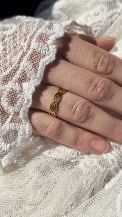 ANILLO ACERO DORADO OVALO