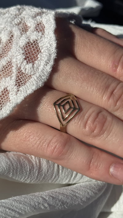 ANILLO ACERO DORADO TRIANGULO