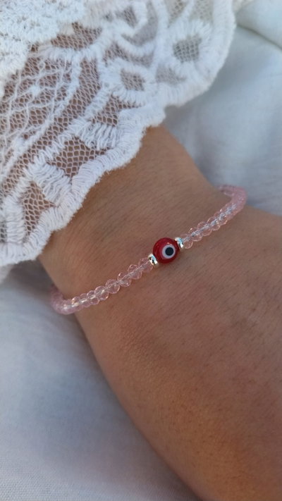 PULSERA CRISTAL ROSA OJO TURCO