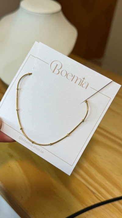 PULSERA ACERO DORADO COLA DE RATON CON BOLITAS 