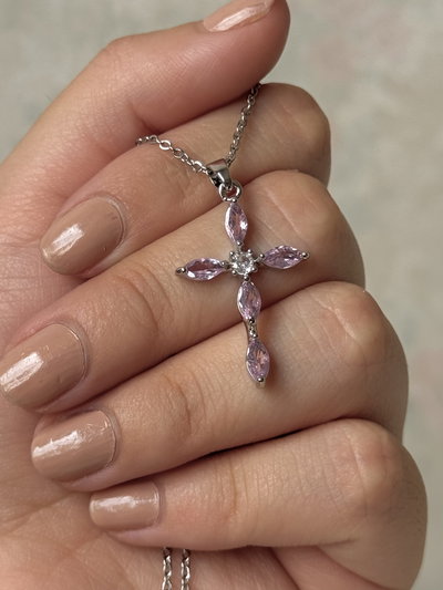 Collar Pink Cross - Acero