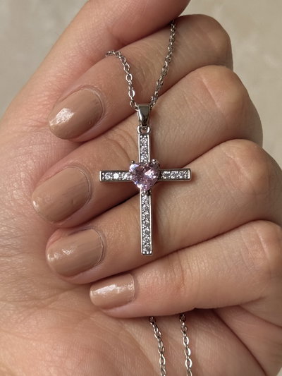 Collar Heart Cross - Acero