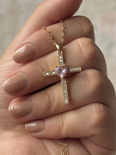 Collar Heart Cross- Acero