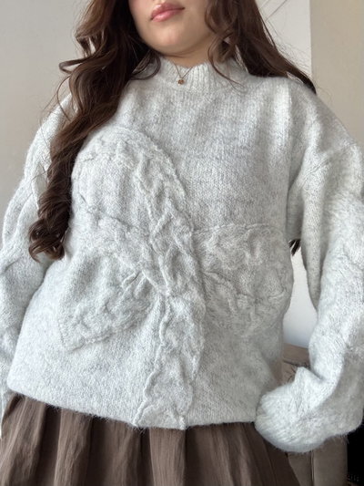Sweater Maxi Bow - Gris claro